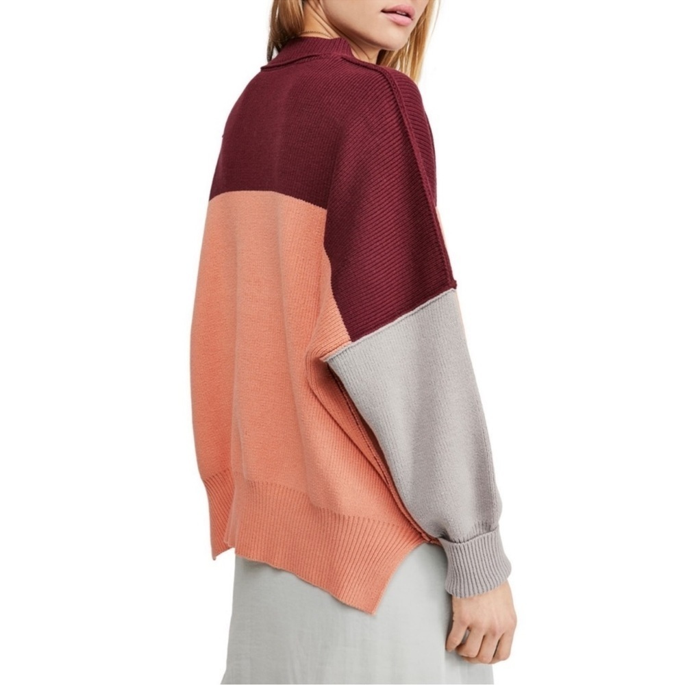 Free People Easy Street Sweater Size XS Color Block Pullover Ribbed Knit Relaxed - Picture 3 of 13